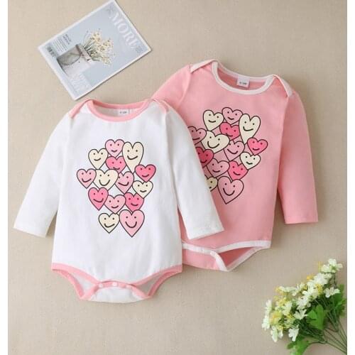 Cotton Baby Girl Bodysuit Soft Comfortable Love Long Sleeve Baby Romper Tops Spring Fall Baby Girl Clothes Valentines Day 0-18M