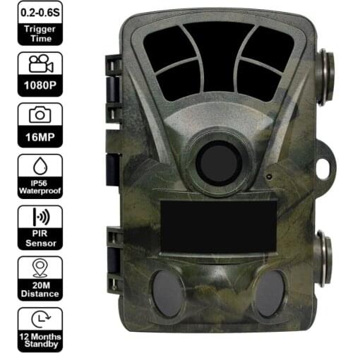16MP PIR Sensor Hunting Game Trail Camera 0.2-0.6s Trigger Time Wildlife Monitoring Long Standby Scouting Camera Video Captures