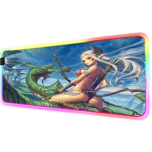 Kawaii Mouse Pad Riding Flying Dragon Big Ass Sexy Girl Mouse Pad RGB Backlit Color LED Otaku Home Computer Gaming Keyboard Desk