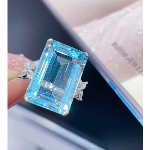 LR Aquamarine Ring Fine Jewelry Pure 18K Gold Natural 11.36ct Blue Aquamarine Gemstones Fine Rings for Women Birthday Presents