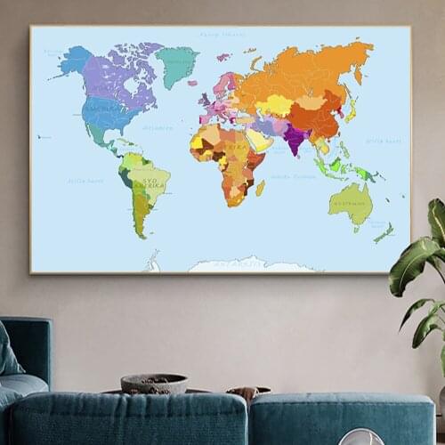 Large Size Colourful World Map Canvas Wall Art Painting On Wall Decor Poster And Prints Picture For Living Room Decoration