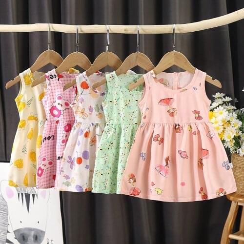 For 1 2 3 4 5 6 7 Yrs Kids Girls Summer Dress Little Girls Poplin Cotton Floral Dresses Brand Sleeveless Princess Girls Sundress