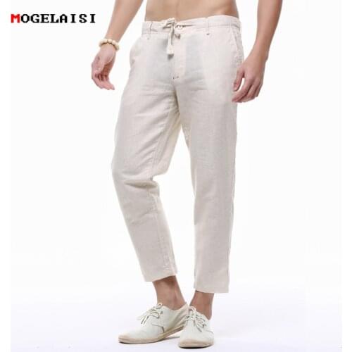 Linen Pants men ankle-length pants Summer thin Casual solid Linen Men Loose Pants Linen Harlan Trousers 4 color size S-3XL