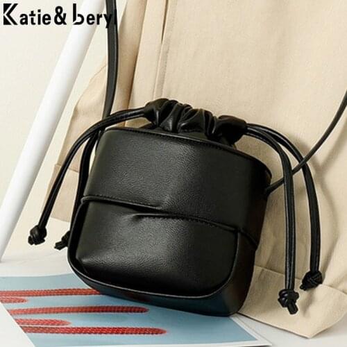 Small PU Leather Opening Drawstring Crossbody Bags For Women Female Branded Fashion Shoulder Bags Ladies Design Handbags Purses