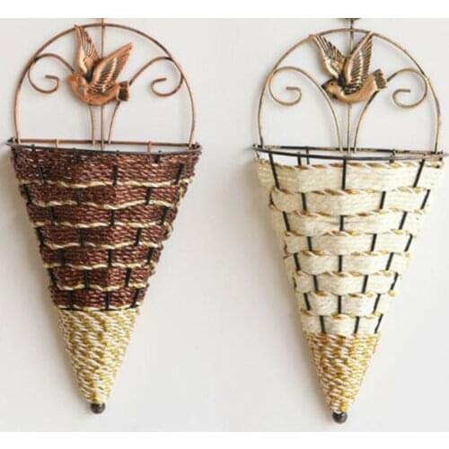 Natural Wicker Flower Basket Wall Hanging Pot Planter Rattan Vase Basket Decor
