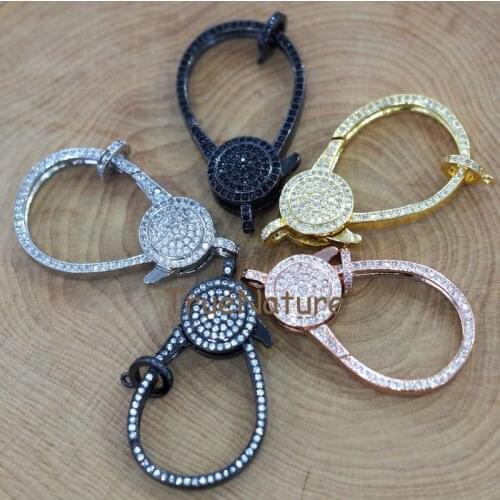 New Large Lobster Clasp, Clear Zircon Pave Pendant For Necklace, Metal Electroplated Copper Clasp In 39.5*22.5 mm FC6483
