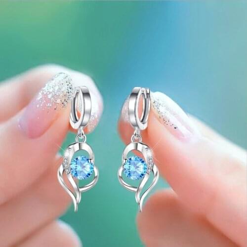 925 Sterling Silver New Woman Fashion Jewelry High Quality Blue Pink White Purple Crystal Zircon Hot Selling Earrings