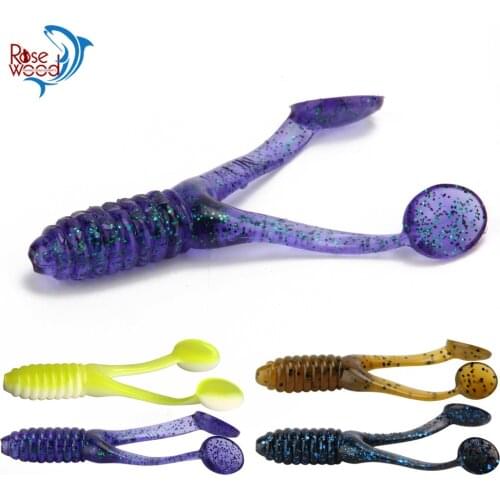 RoseWood 10pcs/Lot New Double Tail Worm Baits Soft Fishing Lure 45mm/0.9g 80mm/5.3g Artificial Bait Soft Worm For Jig Hook Use