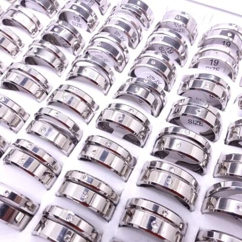 MixMax 50pcs (25 Pairs) Mens Womens Couple Rings Stainless Steel Rhinestone 4mm 6mm Band Fashion Jewelry Wholesale Lot