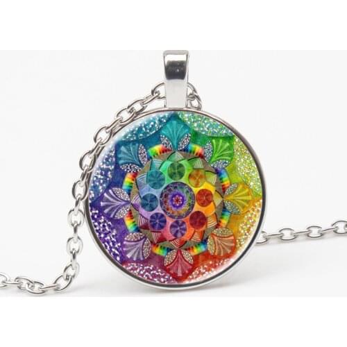 Glamour Om Yoga Mandala Art Photo Pendant Classic Life Floral Necklace Souvenir Glass Convex Holy Buddhist Geometry Jewelry Gift