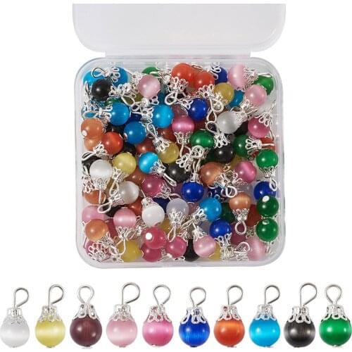 100pcs/box Cat Eye Pendants 10colors Charms Cat Eye Beads: 8mm For Fashion Earring Necklace Bracelet Making Pendant