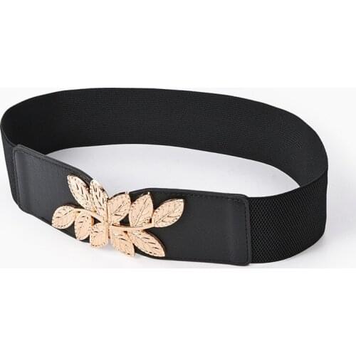 Fashion metal leaf buckle waist corset belt for women wide Elastic Stretch Cummerbunds ladies dress waist seal girdle waistband