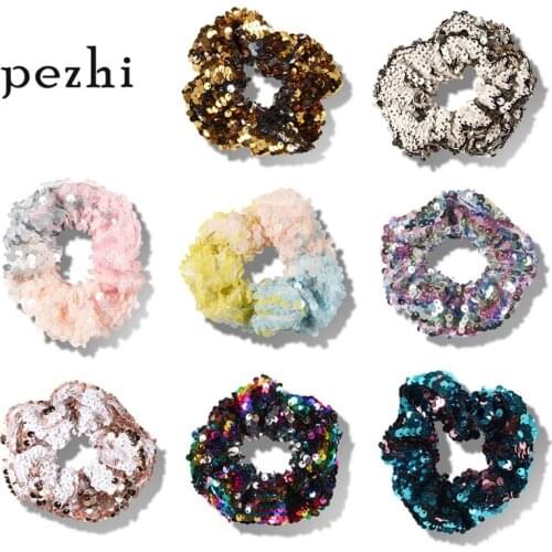 Fashion popular mermaid sequin decoration hair rope girl ladies headwear double-sided sequins elastic ponytail hair ring hair ac