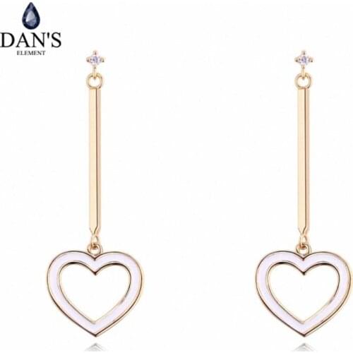 DANS ELEMENT 2 Colors Made With AAA Zirconia Rose Gold Color Tassel Heart Earrings For Women Valentine Gift copper 130274