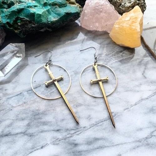 Goth Gold Color Sword Hoop Earrings Classic Eardrop Big Sword Fashion Punk Jewellery Novel Charm Women Men Gift Gothic Mystical