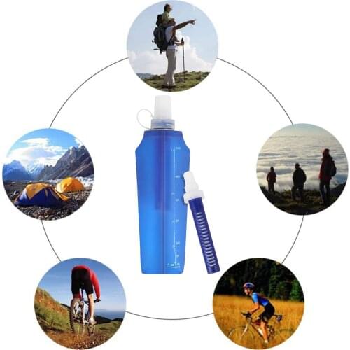 Collapsible Water Bottle with Filter Straw Water Bag Water Filtration System Drinking Purifier for Camping Hiking Backpacking