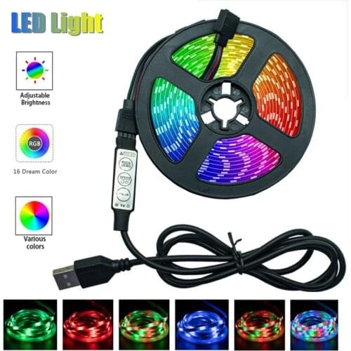 LED Strip Lights RGB 2835 Decoration 3Key Control USB Cable Flexible Lamp Tape Diode DC5V Desk BackLight 5M Ribbon Lighting