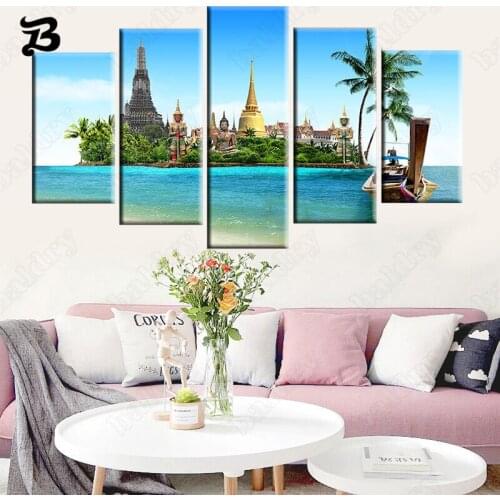 Thailand Wall Art Canvas Painting 5 Pieces Tropical Island Wall Pictures HD Seascape Coconut Tree Posters Prints Home Decoration
