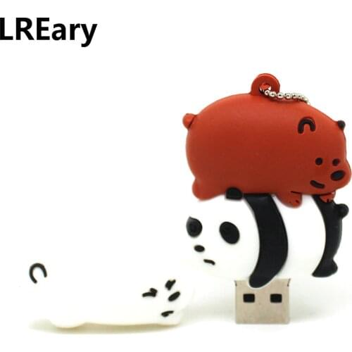 USB Flash Drive 128GB Cartoon Three Bare Bears Memoria Stick 32GB 64GB Pen Drive 4GB 8GB 16GB U Disk Cute Animal Pendrive Cle