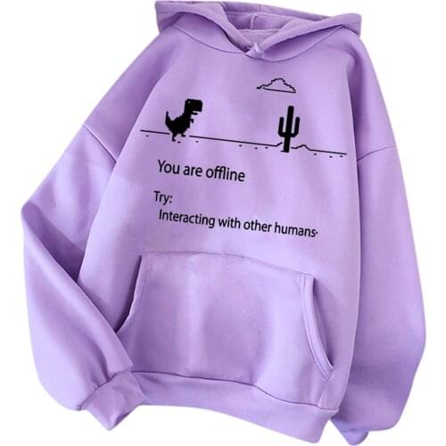 You Are Offline Letter Printed kawaii Hoodies Womens Sweatshirts Loose Long Sleeve Tops Sweatshirt Oversized Hoodie свитшот