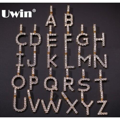 UWIN Iced Small Size CZ Tennis Link Initial Letters Necklace&Pendant For Men/Women Cubic Zirconia Silver Color Jewelry