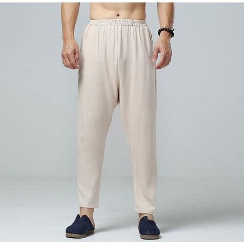 Plus Size M-6XL Fashion Men Nine Points Midrange Pants New Casual Bundling Waist Tie Harlan Male Pure Color Pencil Pants Comfort