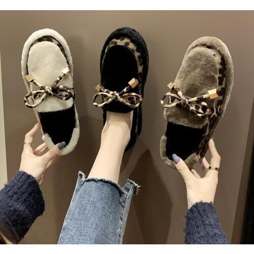 NEW fashion autumn and winter womens shoes comfortable flat shoes Peas shoes female Cute bow version plus velvet U16-09