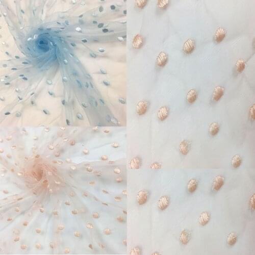 150cm Wide Sewing Fabric Pink Blue Embroidered Dot Mesh Fabric Tulle Cloth For Woman Blouse And Dress