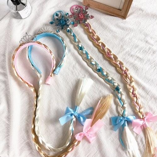 2020 New Simple Sweet Cute Cartoon Rhinestone Snowflake Crown Wig Braids Childrens Headband for Girl Fashion Hair Accessories