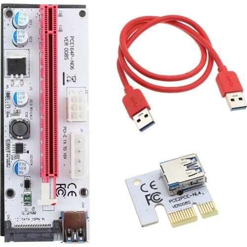 VER008S 4 PIN Molex PCI-E Riser Card 6pin Riser SATA Pcie 1x To 16x Pci Express Riser Card For Antminer Bitcoin Miner Mining