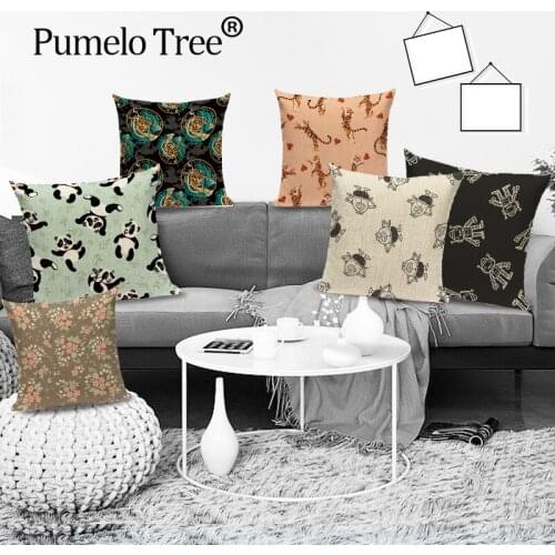 Robot Floral Cushion Cover Panda Tiger Beige Pillow Case Animal Kids Favor Bedroom Sofa Decorative Cushions Cases Flower Cojines