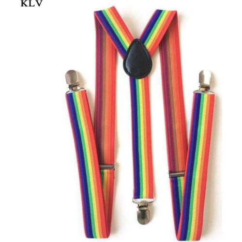 Colorful Striped Strap Rainbow Bib Pants Straps Clip Adult Unisex Suspenders Buckle Adjustable Shoulder Belt