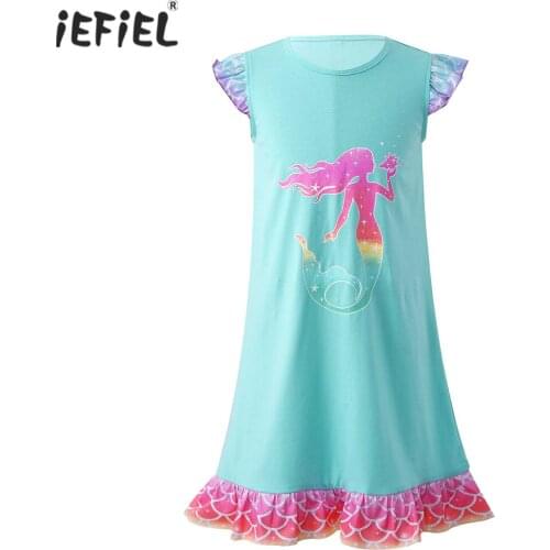 Kids Girls Flying Sleeve Mermaid Princess Sleepwear Night Dress Nightgowns Cotton Casual Home Clothes Children Pajamas Dress