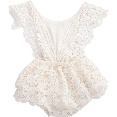 Baby Girls Cute Romper Lace Tutu Skirt Style V-Neck Sleeveless Fashion Sweet Elastic Waistband Jumpsuit, 0-24Months