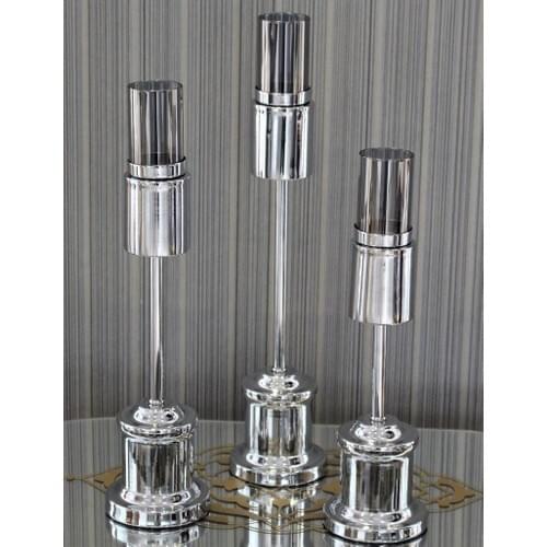 Fidex Home Decorative 3 Piece Taper Design Candlestick 45cm Chrome