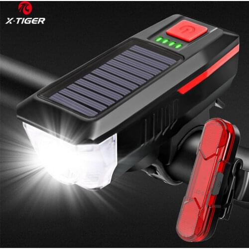 X-TIGER Solar Bike Light 3 Mode Waterproof Bike Front Light Flashlight Lamp Bike Accessories USB Rechargeable Bicycle Light