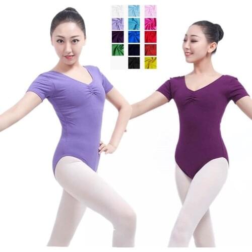 Gymnastics leotard dancewear black Backless short Sleeve Cotton dance ballet women costume woman professional for adult bodysuit