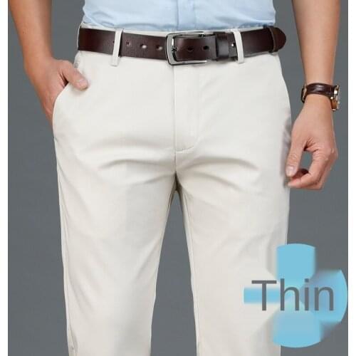 Tencel Cotton Casual Pants Men High Waist Straight Thin Summer Business Office Dress Trousers for Man Clothing Size 29-40 42