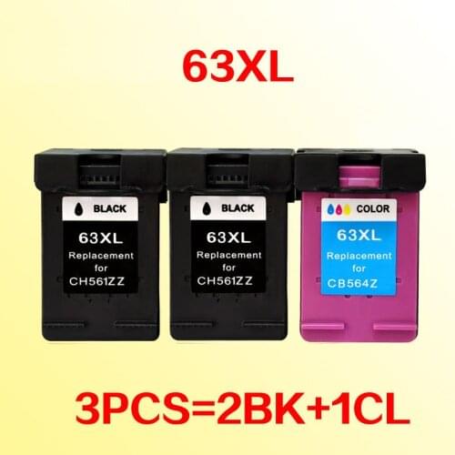 2BK+1COLOR ink cartridges compatible for 63 63xl 3630 3632 4652 4655 4522 ENVY 4516 4512 4520 4522