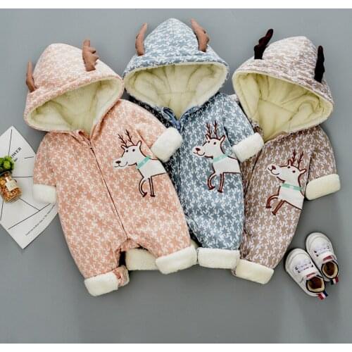 2020 Baby Rompers Winter Thick Warm Baby boy Girl Clothing Long Sleeve Hooded Jumpsuit Kids Newborn Outwear Animal Style