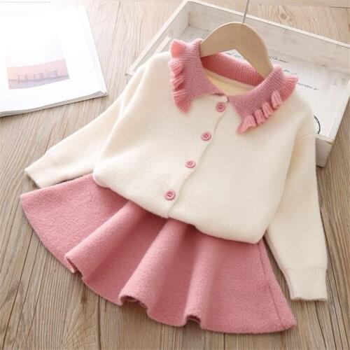 Girls Skirt Suit Autumn Baby Sweater Cardigan Top Skirt 2pcs Korean Girl Sweater Skirt Toddler Girl Clothes winter Kids Clothes