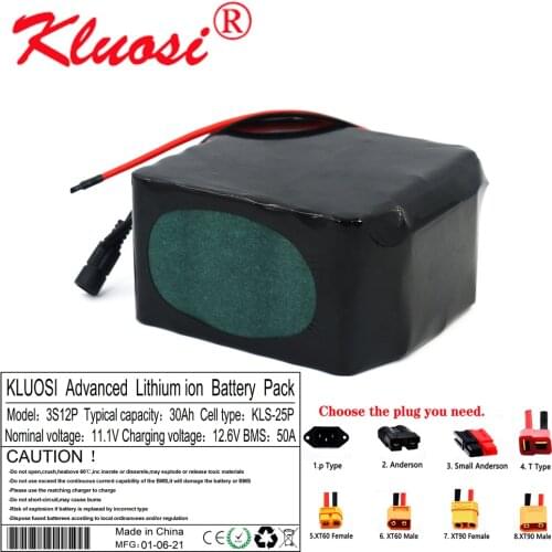 KLUOSI 12V 30Ah 500W 3S12P High-power 12.6V Lithium Battery Pack for Inverter Solar Sightseeing Car Childrens Car with 50A BMS