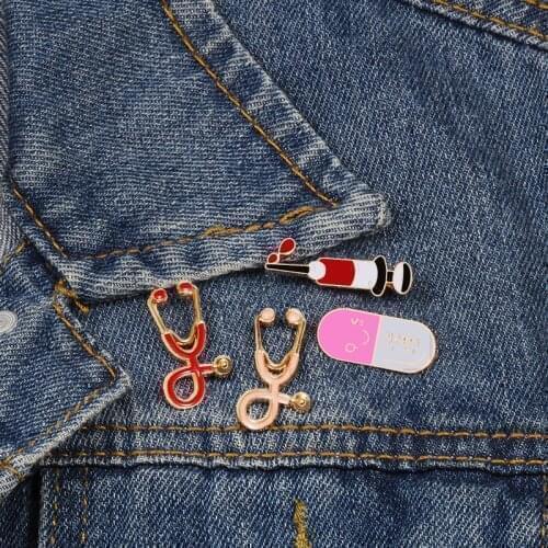 Creative Medical Brooch Injection Syringe Mini Pill Stethoscope Enamel Pins Doctor Coat Lapel Pin Jewelry Medical Collar Badges