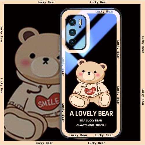 ASINA Transparent Tempered Glass Case For Huawei P40 P30 P20 Lite Pro Cute Cartoon Bumper For Nova 7 8 Pro Fashion Coque Bear