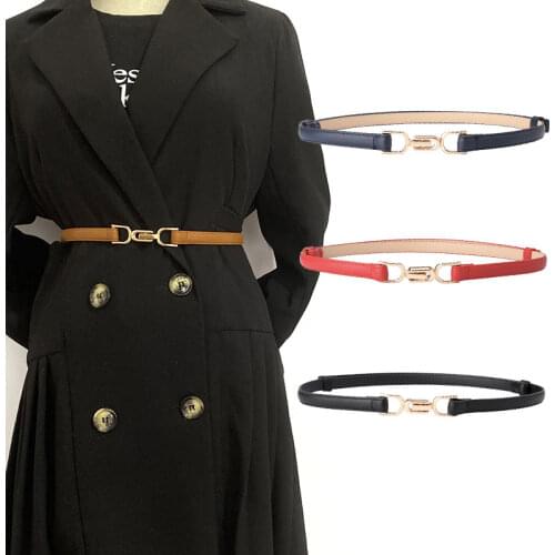 Alloy Buckle Belts Women Solid Color PU Leather Female Waist Belt Simple Thin Waistband for Dress Coat