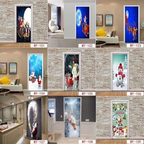 Christmas Day Door Stickers Waterproof and Wear-resistant Wallpaper Vinyl Decal Stickers Decorative Wall Stickers