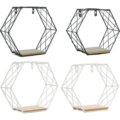 Nordic Iron Hexagonal Grid Wall Shelf Combination Hanging Geometric Figure Decoration May Home Decoration Shelf 22x20cm/29x25cm