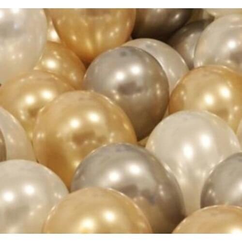 50 PCs Metallic Quality (Gold-Silver-White Mixed) Flying Balloon