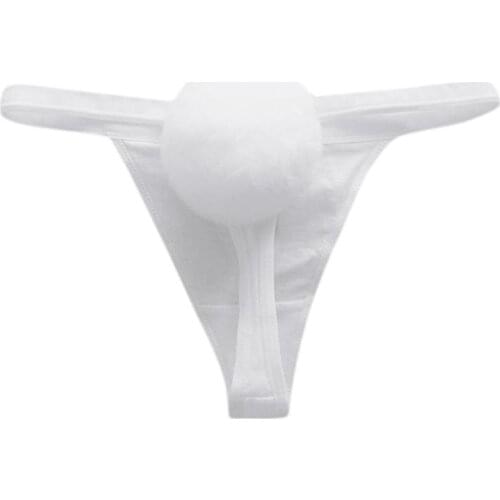 Womens Temptation Cosplay Bunny Girl Underwear Removable Rabbit Hair Pompom Ball Tail G-String Low Waist Cotton Solid Color Loli