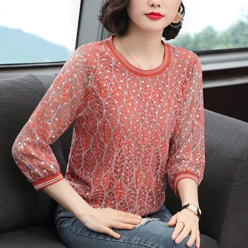 Women Spring Autumn Style Lace Blouses Shirts Lady Casual Half Sleeve O-Neck Lace Blusas Tops ZZ0658